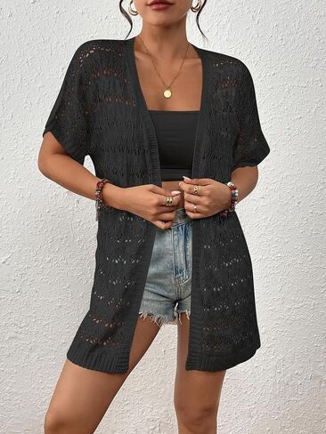 Bsubseach Crochet Cardigan for Women Kimono Boho Sexy Swimsuit Cover Ups Knitted Sweater Open Front Outwear in Saudi Arabia