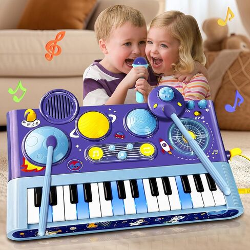 Piano Keyboard Toys for Girls Boys, 5 in 1 Musical Toddler Toys with Microphone DJ Music Table Drum Set for Toddlers, Kids Piano Christmas Birthday Gift for Ages 2-5 Girls (Pink Electric Piano) in Saudi Arabia