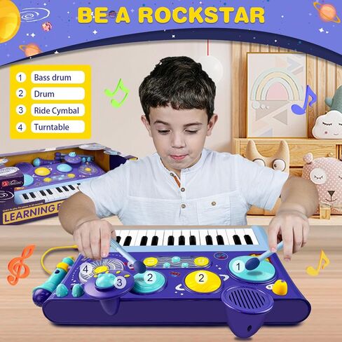 Piano Keyboard Toys for Girls Boys, 5 in 1 Musical Toddler Toys with Microphone DJ Music Table Drum Set for Toddlers, Kids Piano Christmas Birthday Gift for Ages 2-5 Girls (Pink Electric Piano) in Saudi Arabia
