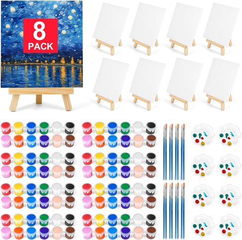 16 Pack 8 * 10In Canvas Boards for Painting, Art Canvas for Drawing with 32 Brushes & 16 Paint Trays & 32 Acrylic Paint, Mini Painting Canvas with Easel Set, Painting Kits for Adults & Kids Party in Saudi Arabia