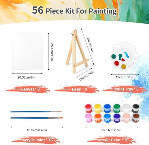 16 Pack 8 * 10In Canvas Boards for Painting, Art Canvas for Drawing with 32 Brushes & 16 Paint Trays & 32 Acrylic Paint, Mini Painting Canvas with Easel Set, Painting Kits for Adults & Kids Party in Saudi Arabia