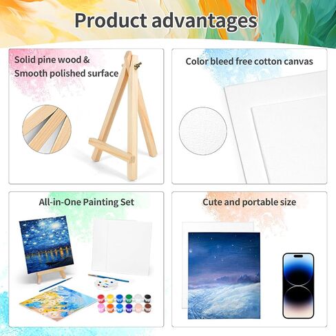 16 Pack 8 * 10In Canvas Boards for Painting, Art Canvas for Drawing with 32 Brushes & 16 Paint Trays & 32 Acrylic Paint, Mini Painting Canvas with Easel Set, Painting Kits for Adults & Kids Party in Saudi Arabia