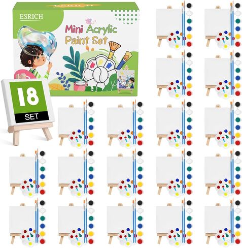 ESRICH 6 مجموعات طلاء أكريليك صغيرة مع 6 حامل خشبي، 6 * 6 ألوان، 12 فرشاة، 6 لوحات قماشية، مجموعة لوازم الرسم للأطفال والفنانين والمبتدئين، طلاء الحرف اليدوية in Saudi Arabia