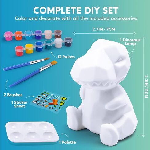Klever Kits DIY Night Light- Paint Your Own Dinosaur Lamp- Arts & Crafts Kit School Activities Art Supplies Painting Kits, Birthday Gifts for Girls Boys Aged 6+ in Saudi Arabia