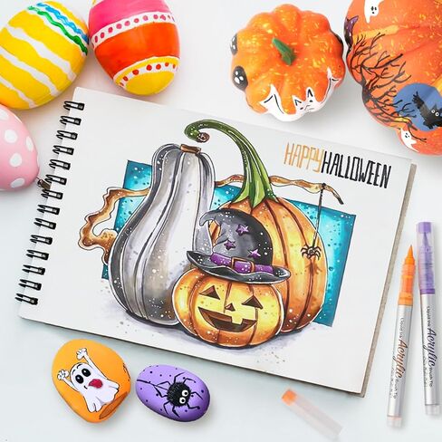 Direct Liquid Acrylic Paint Markers, ZSCM 12 Colors Paint Kit for Halloween Pumpkin Painting, Metallic Art Marker, for Adults Card Making, Rocks Painting, Wood Slices, Halloween Supplies in Saudi Arabia