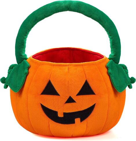 JOYIN Halloween Pumpkin Plush Tote دلو 11 × 13.4 بوصة خدعة الحلوى أو حقيبة علاج مع مقبض بمقبض لمستلزمات الحفلات، وحقائب هدايا الأطفال in Saudi Arabia