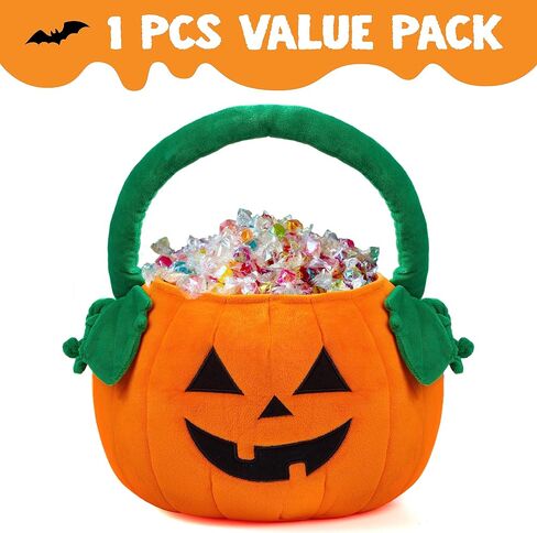 JOYIN Halloween Pumpkin Plush Tote دلو 11 × 13.4 بوصة خدعة الحلوى أو حقيبة علاج مع مقبض بمقبض لمستلزمات الحفلات، وحقائب هدايا الأطفال in Saudi Arabia