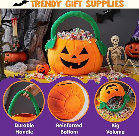 JOYIN Halloween Pumpkin Plush Tote دلو 11 × 13.4 بوصة خدعة الحلوى أو حقيبة علاج مع مقبض بمقبض لمستلزمات الحفلات، وحقائب هدايا الأطفال in Saudi Arabia