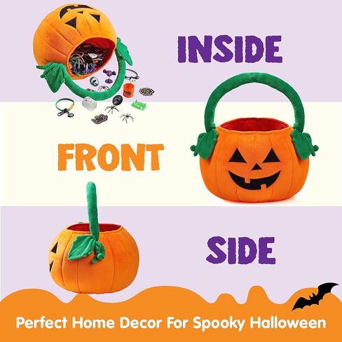 JOYIN Halloween Pumpkin Plush Tote دلو 11 × 13.4 بوصة خدعة الحلوى أو حقيبة علاج مع مقبض بمقبض لمستلزمات الحفلات، وحقائب هدايا الأطفال in Saudi Arabia