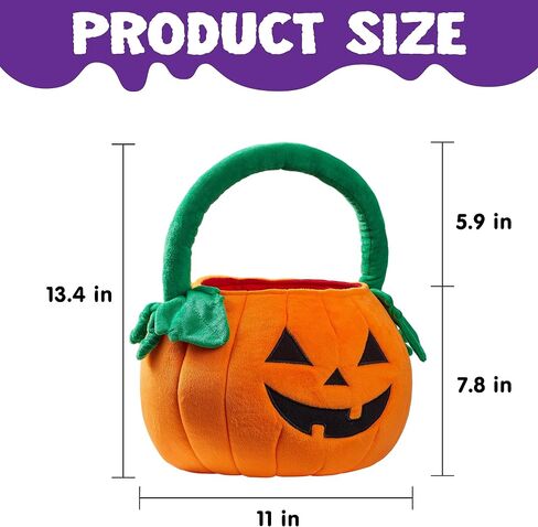 JOYIN Halloween Pumpkin Plush Tote دلو 11 × 13.4 بوصة خدعة الحلوى أو حقيبة علاج مع مقبض بمقبض لمستلزمات الحفلات، وحقائب هدايا الأطفال in Saudi Arabia