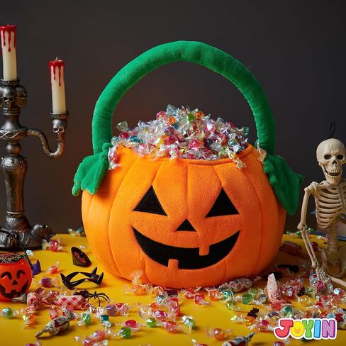 JOYIN Halloween Pumpkin Plush Tote دلو 11 × 13.4 بوصة خدعة الحلوى أو حقيبة علاج مع مقبض بمقبض لمستلزمات الحفلات، وحقائب هدايا الأطفال in Saudi Arabia