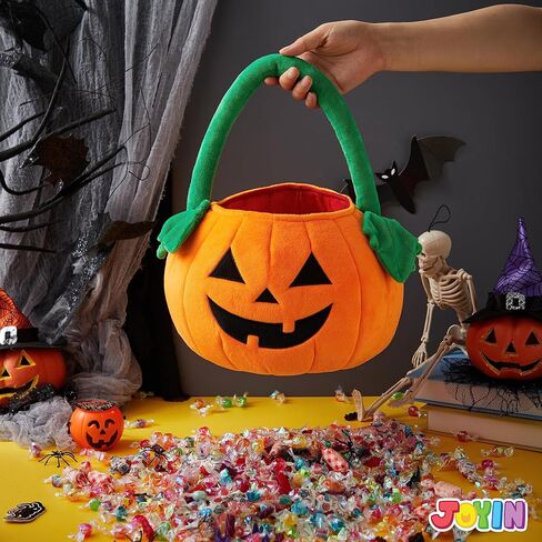 JOYIN Halloween Pumpkin Plush Tote دلو 11 × 13.4 بوصة خدعة الحلوى أو حقيبة علاج مع مقبض بمقبض لمستلزمات الحفلات، وحقائب هدايا الأطفال in Saudi Arabia