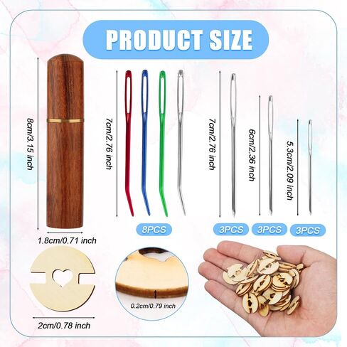 68pcs Yarn Needle & Pom Poms Buttons Set, Large Eye Blunt Needles Wooden Sewing Buttons Tapestry Needles Wool Hand Knitting Needle Accessories for Crafting Projects Handmade in Saudi Arabia
