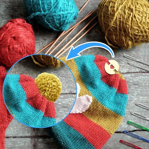 68pcs Yarn Needle & Pom Poms Buttons Set, Large Eye Blunt Needles Wooden Sewing Buttons Tapestry Needles Wool Hand Knitting Needle Accessories for Crafting Projects Handmade in Saudi Arabia