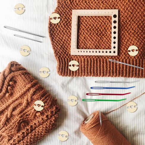 68pcs Yarn Needle & Pom Poms Buttons Set, Large Eye Blunt Needles Wooden Sewing Buttons Tapestry Needles Wool Hand Knitting Needle Accessories for Crafting Projects Handmade in Saudi Arabia