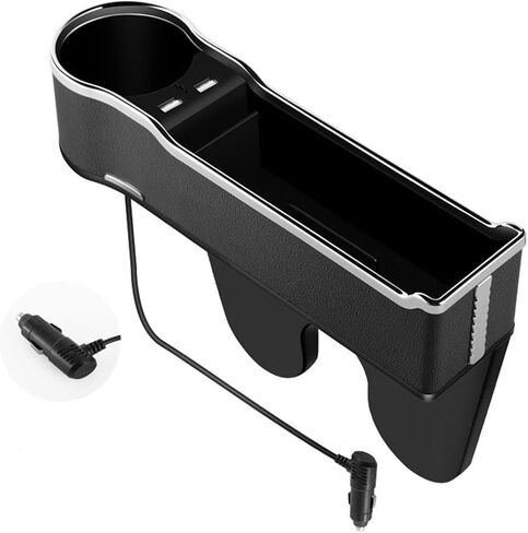 DEEYOTA Car Seat Gap Filler Organizer with Cup Holder with 2 USB Ports, Car Seat Organizer Auto Console Side Storage Box Organizer for Car Front Seat (Black) in Saudi Arabia