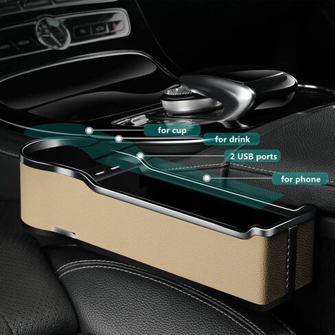 DEEYOTA Car Seat Gap Filler Organizer with Cup Holder with 2 USB Ports, Car Seat Organizer Auto Console Side Storage Box Organizer for Car Front Seat (Black) in Saudi Arabia