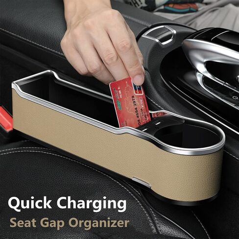 DEEYOTA Car Seat Gap Filler Organizer with Cup Holder with 2 USB Ports, Car Seat Organizer Auto Console Side Storage Box Organizer for Car Front Seat (Black) in Saudi Arabia