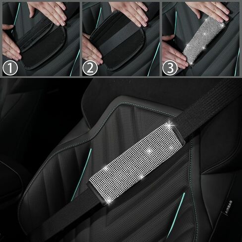 NBTEPEM 8 pcs Bling Car Accessories Set for Women, Steering Wheel Cover, Sparkly Seat Belt Covers, Bling Gear Shift Cover, Universal Fit Most Cars (Aquamrine Diamond) in Kuwait