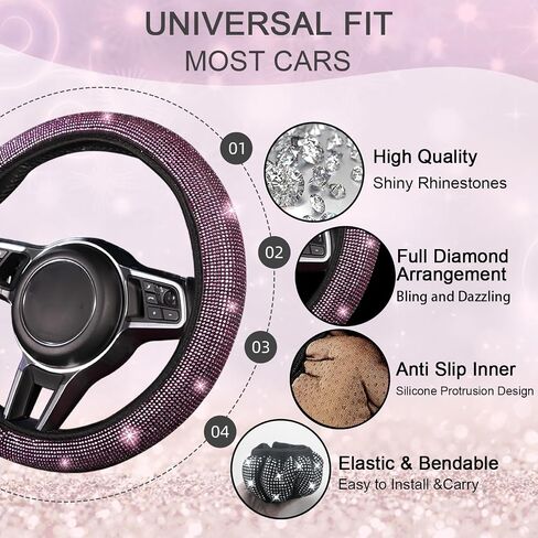 NBTEPEM 8 pcs Bling Car Accessories Set for Women, Steering Wheel Cover, Sparkly Seat Belt Covers, Bling Gear Shift Cover, Universal Fit Most Cars (Aquamrine Diamond) in Kuwait