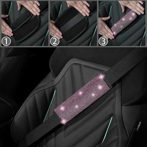 NBTEPEM 8 pcs Bling Car Accessories Set for Women, Steering Wheel Cover, Sparkly Seat Belt Covers, Bling Gear Shift Cover, Universal Fit Most Cars (Aquamrine Diamond) in Kuwait