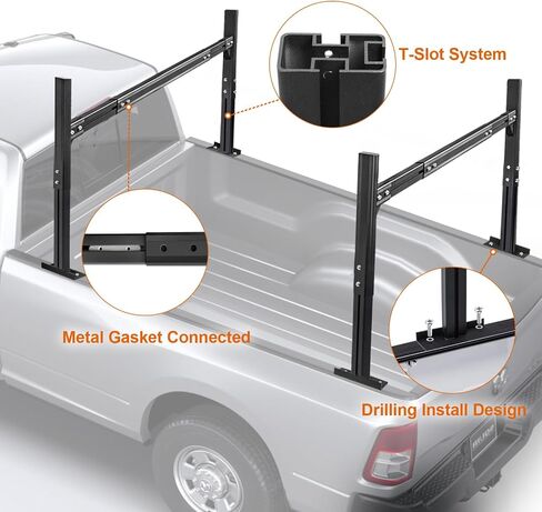 Universal Truck Ladder Rack with Side Rails,Adjustable Length & Height&Width,1000lbs Capacity Heavy Duty Aluminum Back Racks for Trucks in Kuwait