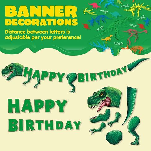 JOYIN 145 Piece Dinosaur Birthday Party Supplies with Trex Banner, 24 Serves dinosaur Disposable Tableware Set with Plates, Cups, Napkins, and Cutlery Sets for Dinosaur Themes Party Kids Years in Kuwait