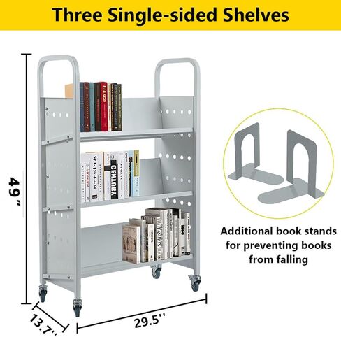 Towallmark Library Book Cart, 49" x 29.5" x 13.7" Book Cart with Lockable Rolling Pulleys, 3-Layer Single-Sided V-Shaped Bookshelf Suitable for Libraries, Bookstores, Classrooms, Offices, Black in Kuwait