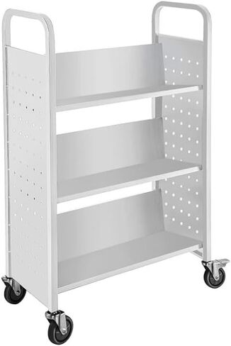 Towallmark Library Book Cart, 49" x 29.5" x 13.7" Book Cart with Lockable Rolling Pulleys, 3-Layer Single-Sided V-Shaped Bookshelf Suitable for Libraries, Bookstores, Classrooms, Offices, Black in Kuwait
