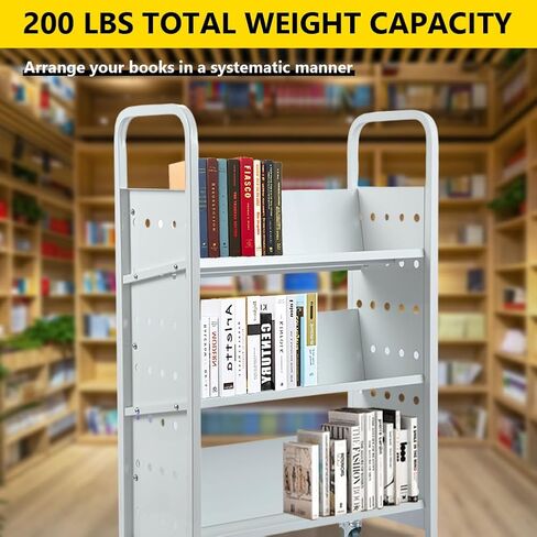 Towallmark Library Book Cart, 49" x 29.5" x 13.7" Book Cart with Lockable Rolling Pulleys, 3-Layer Single-Sided V-Shaped Bookshelf Suitable for Libraries, Bookstores, Classrooms, Offices, Black in Kuwait