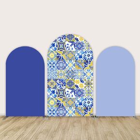 Morocco Mediterranean Arch Backdrop Cover Baby Shower Background Customize Blue Arch Chiara Party Girl Birthday Wedding Decor 5x7ft