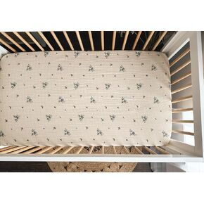 House of Elia, 100% Organic Cotton Muslin Fitted Sheets|28" x 56", Super Soft & Breathable | Unisex, Boys, Girls| Machine Washable (Blueberry)