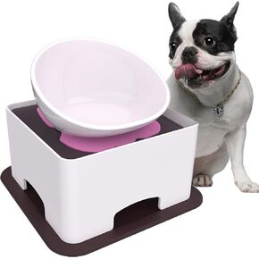 Ceramic Bulldog Bowl Dog Feeding Bowl - Dog Dish Wide Mouth Pet Sterile Tilted Pet Feeder with Anti-Skid Rubber Mat for Small Medium Dogs (Black)