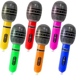 6 Pieces Inflatable Microphones (Random Colors) Birthday Party Decorations 9.8 Inches Inflatable Cosplay Microphone - Back To 80s 90s Birthday Party Supplies Carnival Photo Booth Props