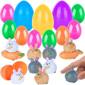 Ganowo 12PCS Prefilled Easter Eggs with Pull-Back Rabbit Carrot Easter Surprise Eggs Car Toys for Easter Party Favor