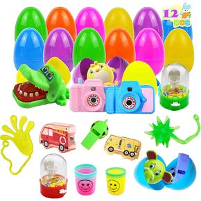 Redpigoon Easter Eggs with Toys Inside, 12 PCS Plastic Easter Eggs with Mini Toys for Easter Hunts, Basket Stuffers, Filled Easter Eggs for Kids Boys Girls