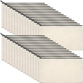 Outus Multipurpose Canvas Pouches (40 Pieces) - White, Casual, Unisex, Zipper Closure, DIY Craft, Cosmetic & Pencil Case