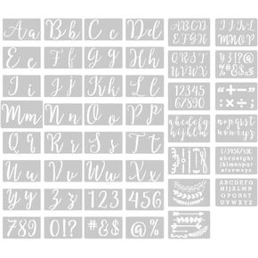 Stencils for Painting, 45 Pack, 8.27x5.51 Inch, Reusable Calligraphy Letter Stencils Kit with 3 Alphabet Sets and Numbers, Symbols and Signs, Alphabet Stencils for Arts Crafts Painting Wood