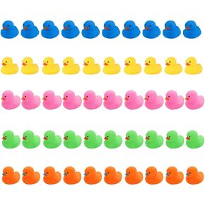 50 Pcs Multicolor Mini Rubber Ducks Baby Bath Toy ,Children Squeak and Float Colored Small Ducks in Bulk Toddlers Shower Duck Decorations Party Favors