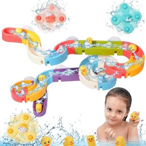 Bath Toys for Toddlers 37PCS,Duck Water Slide Toy Track with 3 Rotating Suction Cups Toys,Bathtub Toy for Toddlers 3 -8 Years,Toddler Baby Bath Toys, DIY Set Shower Toys Gift for Children