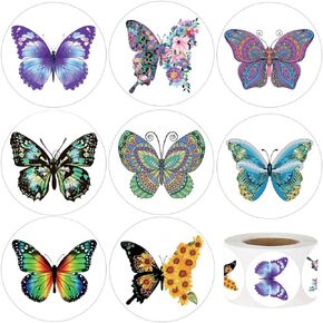 1.5 Inch Butterfly Stickers Roll for Kids 600Pcs Round Butterfly Label Stickers for Kids Girls Butterfly Party Favors Decoration Envelope Seals