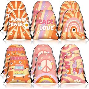 Abbylike 12 Pcs Groovy Party Favors Drawstring Bags Boho Party Favor Drawstring Backpack Hippie Daisy Flower Treat Groovy Goodie Bag for Birthday Shower Wedding Gift Decorations Supplies