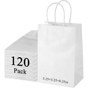 120 Pack Black Small Kraft Bags with Handles, 5.25x3.25x8.25Inch Small Black Craft Bags, Kraft Paper Grocery Retail Goodie Bags Takeouts Business Birthday Party Favors