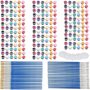 285Pcs Complete Paint Set for Kids - 12 Colors of Fine Paste Acrylic Paints - Easy to Carry, washable paint, Includes 20 Filled Paint Strips and 20 Pairs Flat ＆Pointed Brushes＆5 Plum Palettes