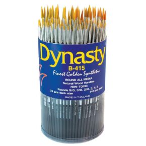 Dynasty B-415 Fine Golden Synthetic Nylon Brushes - Assorted Round Sizes - Set of 144 - Black
