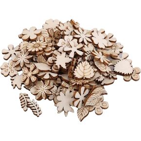 100Pcs Bayetss Unfinished Wooden Flower Wood Slice Leaf Pattern Wood Cutouts Wood Pieces Mini Wooden Handmade Crafts Decoration, Craft Supplies