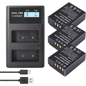 NP W126 W126S NP-W126 Batteries 3 Pack with LCD Dual Charger for Fujifilm Fuji X-Pro1 X100F XPRO1 HS50EXR HS30EXR X-A1 X-A2 X-A3 X-A5 X-E2 X-E2S X-Pro2 X-T1 X-T2 X-T3 X-T10 FinePix