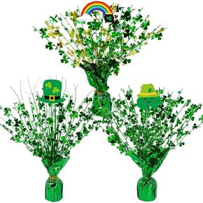 Winlyn 3 Pcs St. Patrick's Day Shamrock Spray Centerpieces Green Metallic Foil Shamrock Centerpieces Gleam 'N Burst Centerpieces Balloon Weight Centerpieces for St. Patty's Day Party Table Decorations