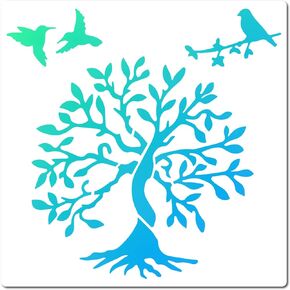 GORGECRAFT 12"X12" Large Tree of Life Stencil Template Reusable Square Bird on Tree Stencils Plastic Drawing Pigeon Square Drawing Stencil for Painting on Wood Wall Floor DIY Crafts