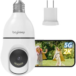 BoyKeep 2K Bulb Security Camera 5G/2.4GHz WiFi Cameras for Home Security 360° PTZ Security Cameras Wireless Outdoor Indoor Full Color Day and Night, Motion Detection, K21